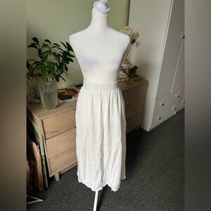 White Cotton Airy Flowy Modest High-Waist Lightweight Midi Knee-Length Skirt M